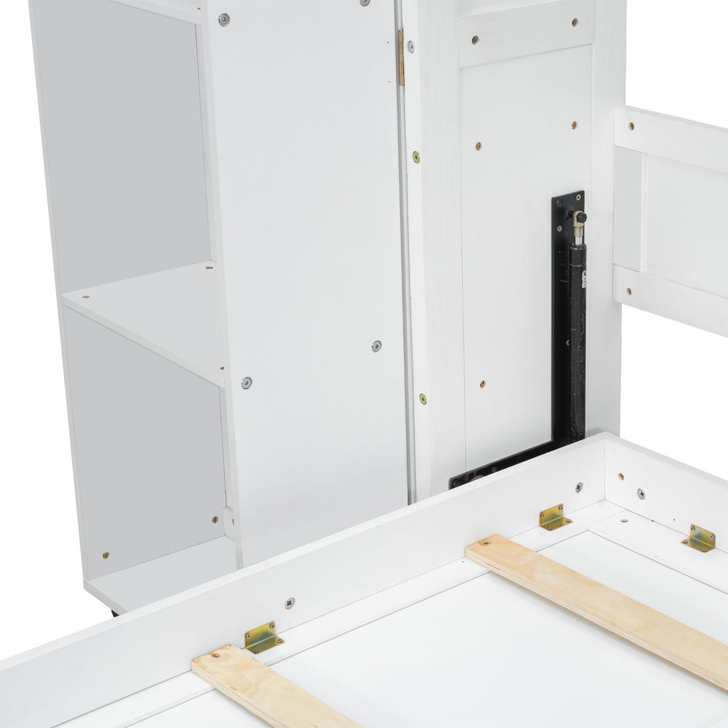 Queen Murphy Bed Wall Bed with Storage Doors, White