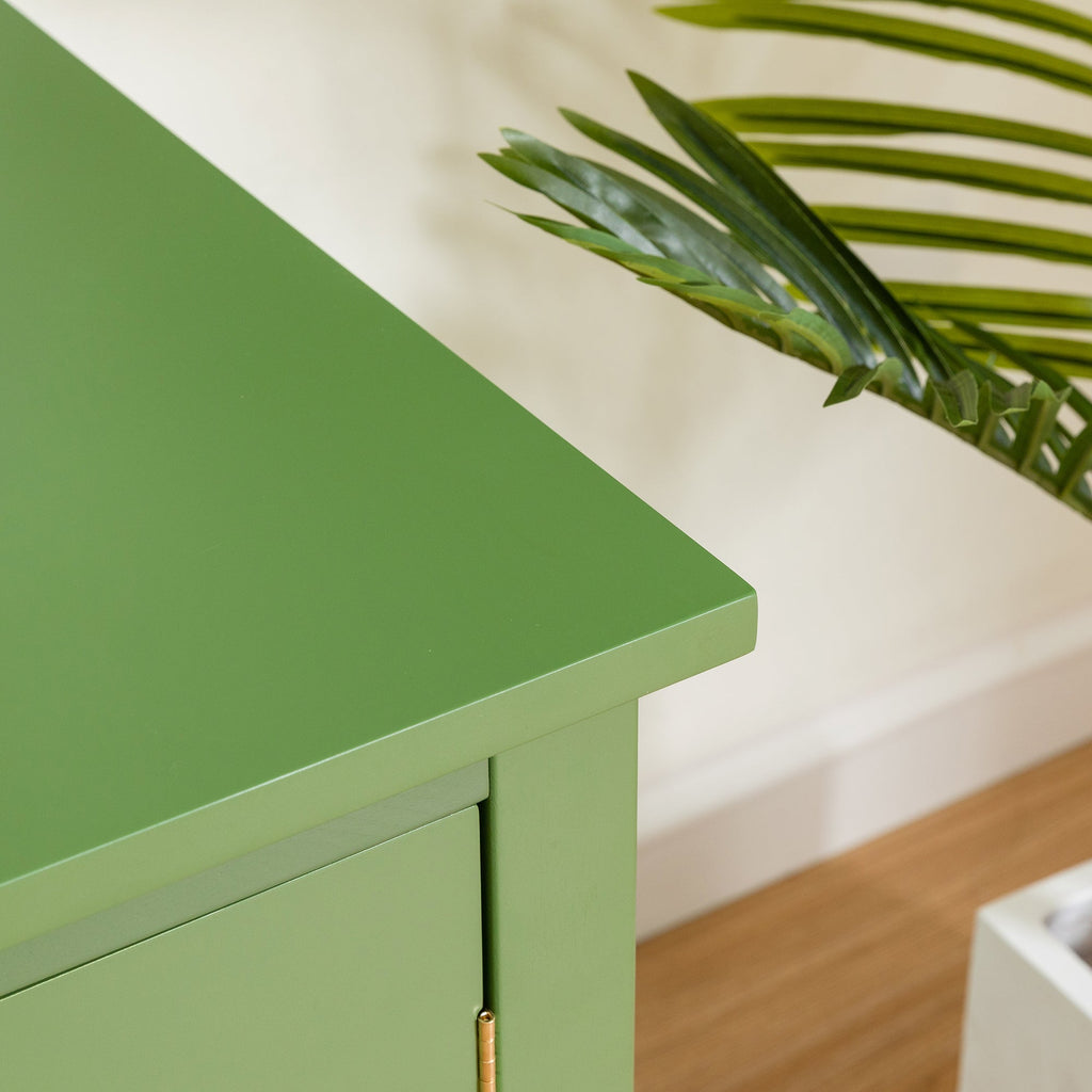 Stylish Antique Green TV Cabinet with Solid Wood Frame and Changhong Glass Door, 71-inch