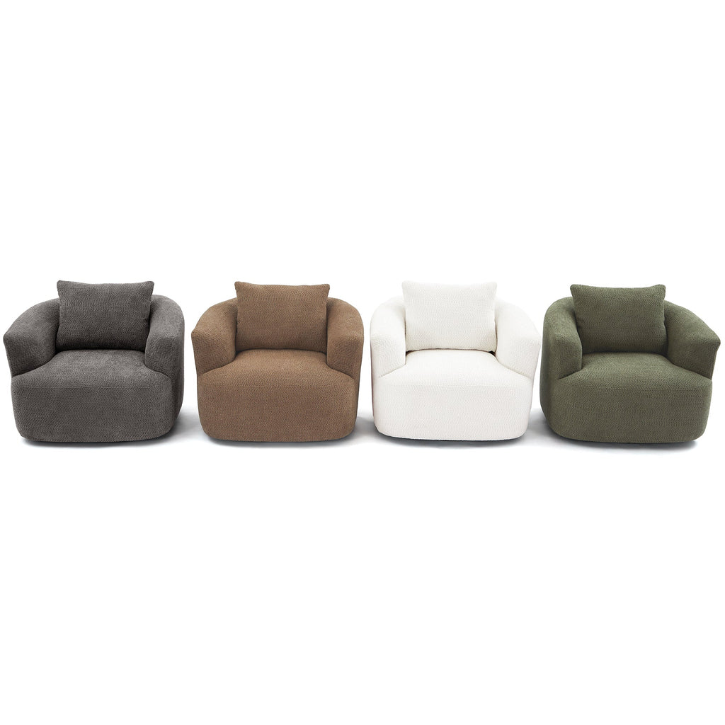 Chenille Upholstered 360° Swivel Chair with Throw Pillow, Dark Brown, 38.2' Accent Chair Sofa for Living Room and Office
