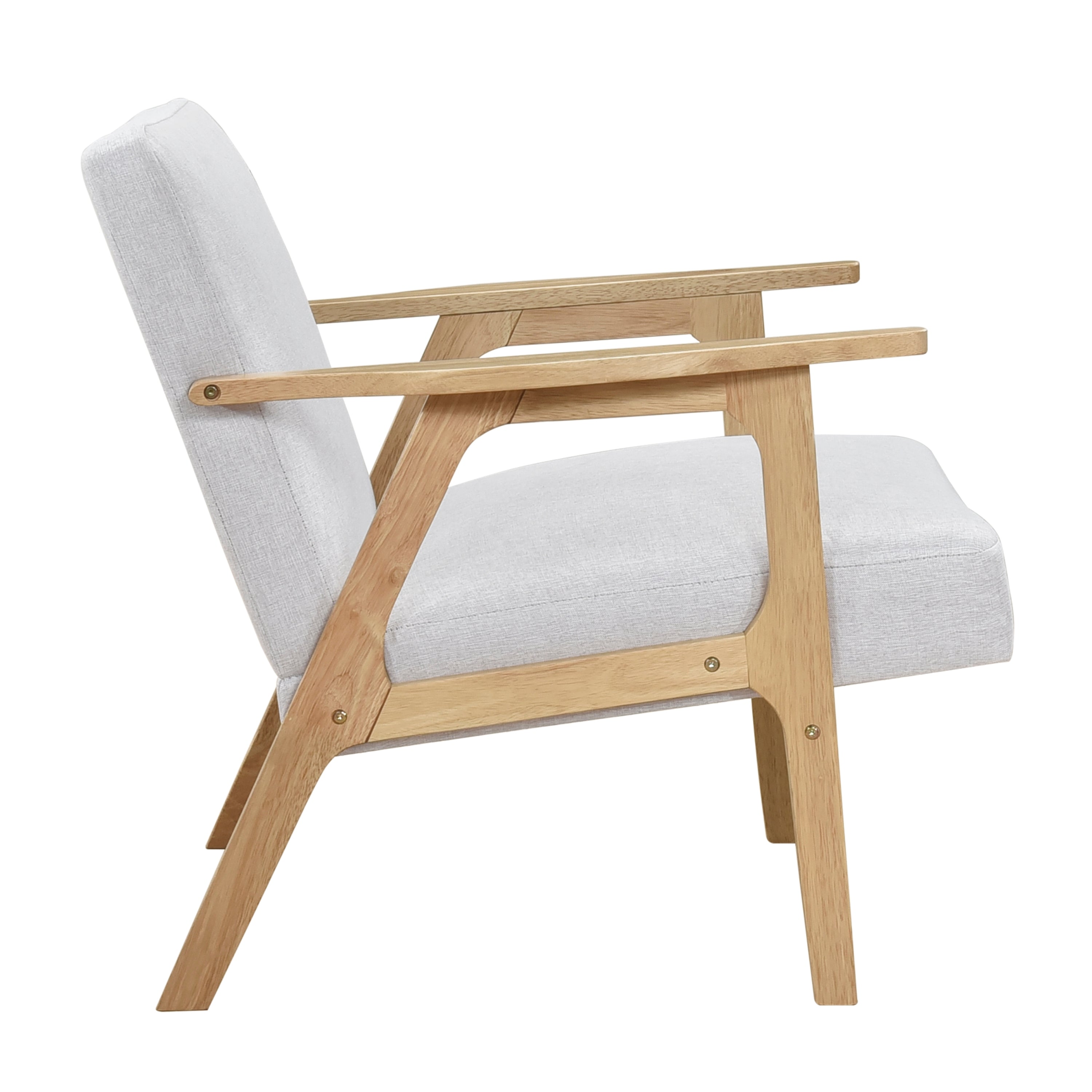 Modern Home Furniture Gray Fabric Upholstery 1pc Accent Chair Solid Rubberwood Natural Finish Contemporary Cushion Seat