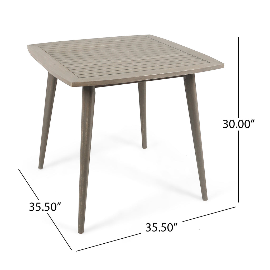 Modern Outdoor Square Acacia Wood Table with Straight Legs, Gray Finish, 35.5 x 35.5 x 30 Inches
