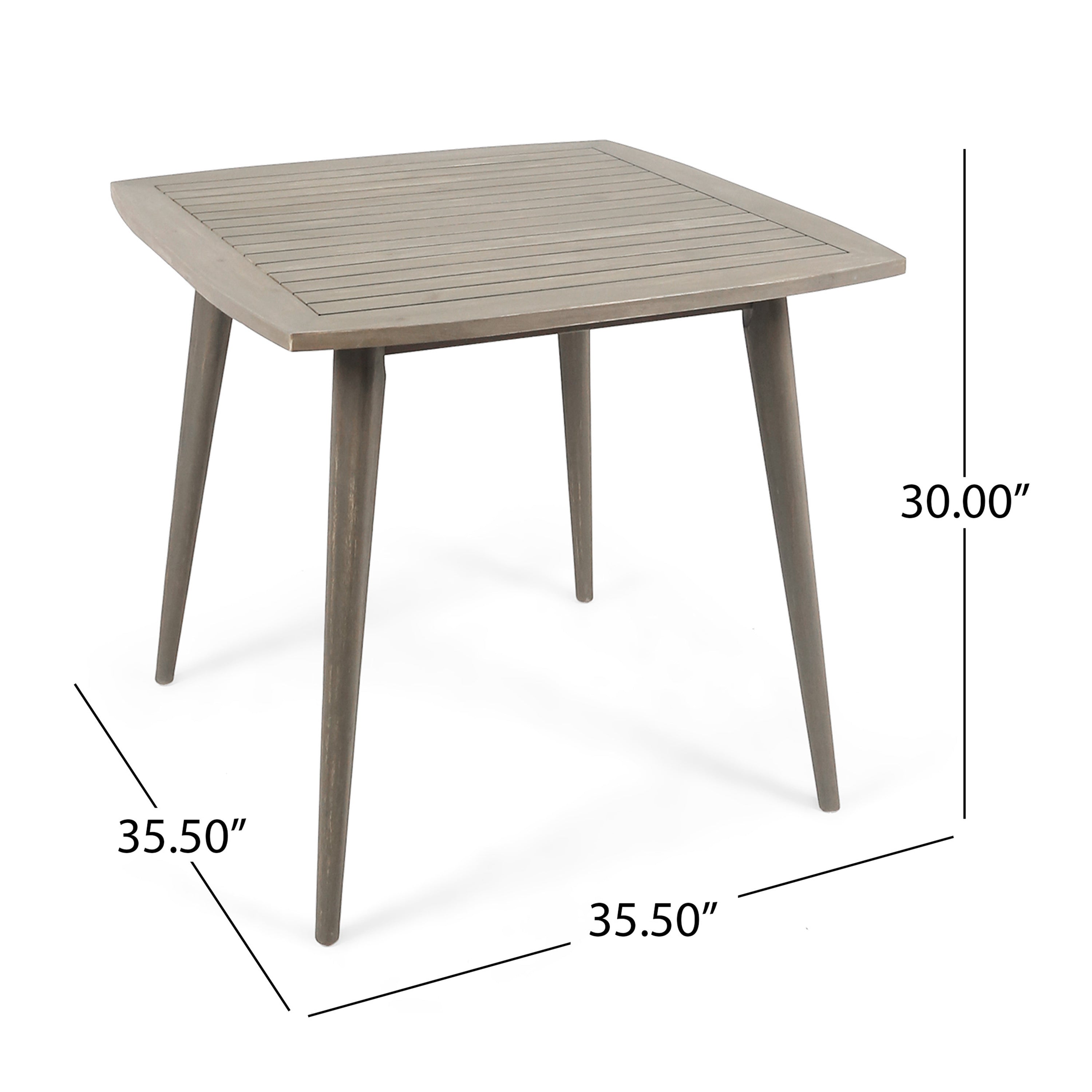 Modern Outdoor Square Acacia Wood Table with Straight Legs, Gray Finish, 35.5 x 35.5 x 30 Inches