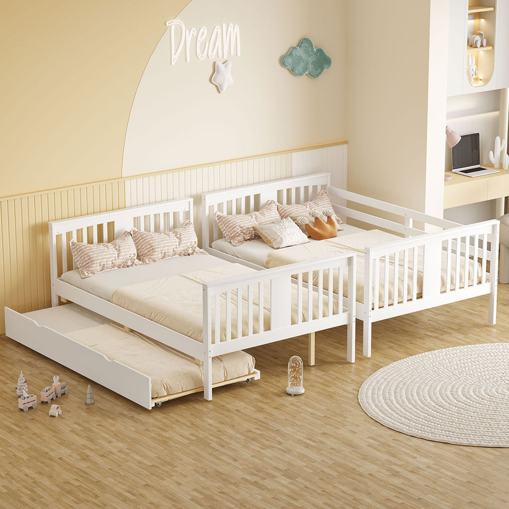 Full over Full Bunk Bed with Twin Size Trundle and Ladder-White(Old SKU: LT000204AAK)