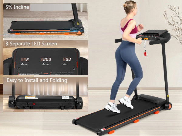 Treadmills for Home, 2.5HP Quiet Folding Treadmill with Heart Rate Sensor, 300lbs Weight Capacity, 7.5MPH, Incline Treadmill With USB Charge Station For Android & Bluetooth Speaker, 6 Shock-Absorbing