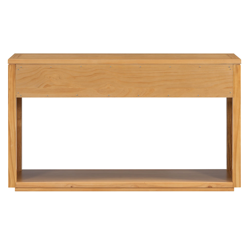 TREXM 55' Console Table, Rustic Wooden Entryway Table with Storage Drawers and Open Shelf, Elegant Sofa Table for Hallway and Living Room (Natural)