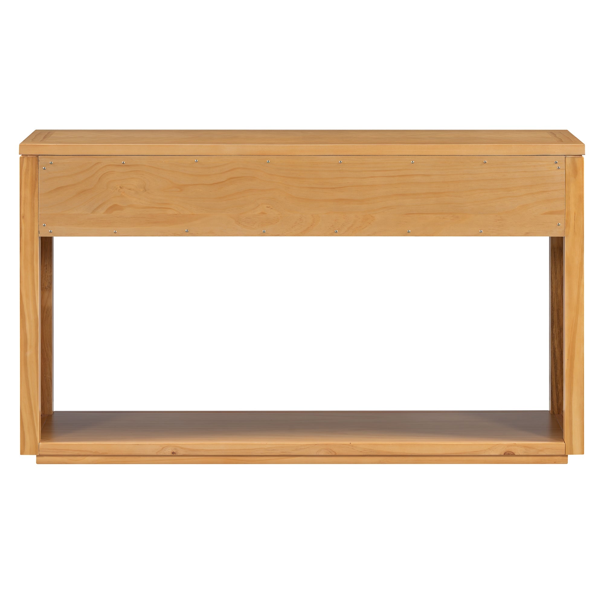 TREXM 55' Console Table, Rustic Wooden Entryway Table with Storage Drawers and Open Shelf, Elegant Sofa Table for Hallway and Living Room (Natural)
