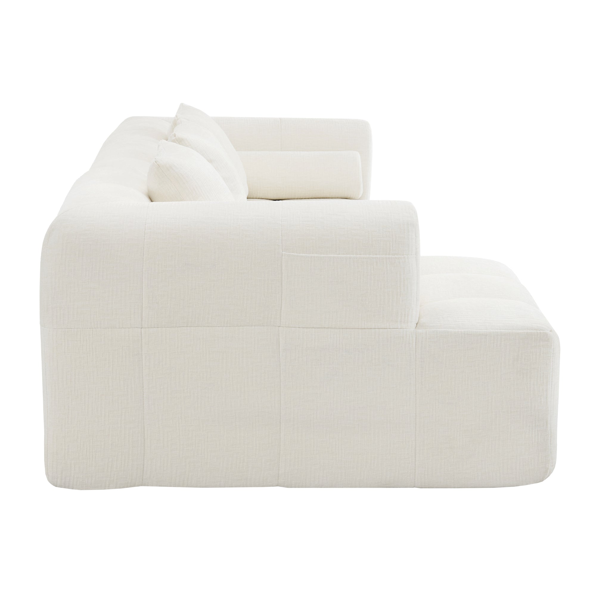 Modern Beige Modular Sectional Sofa with Deep Seating and Side Pockets, Chenille Upholstery, 101.2'