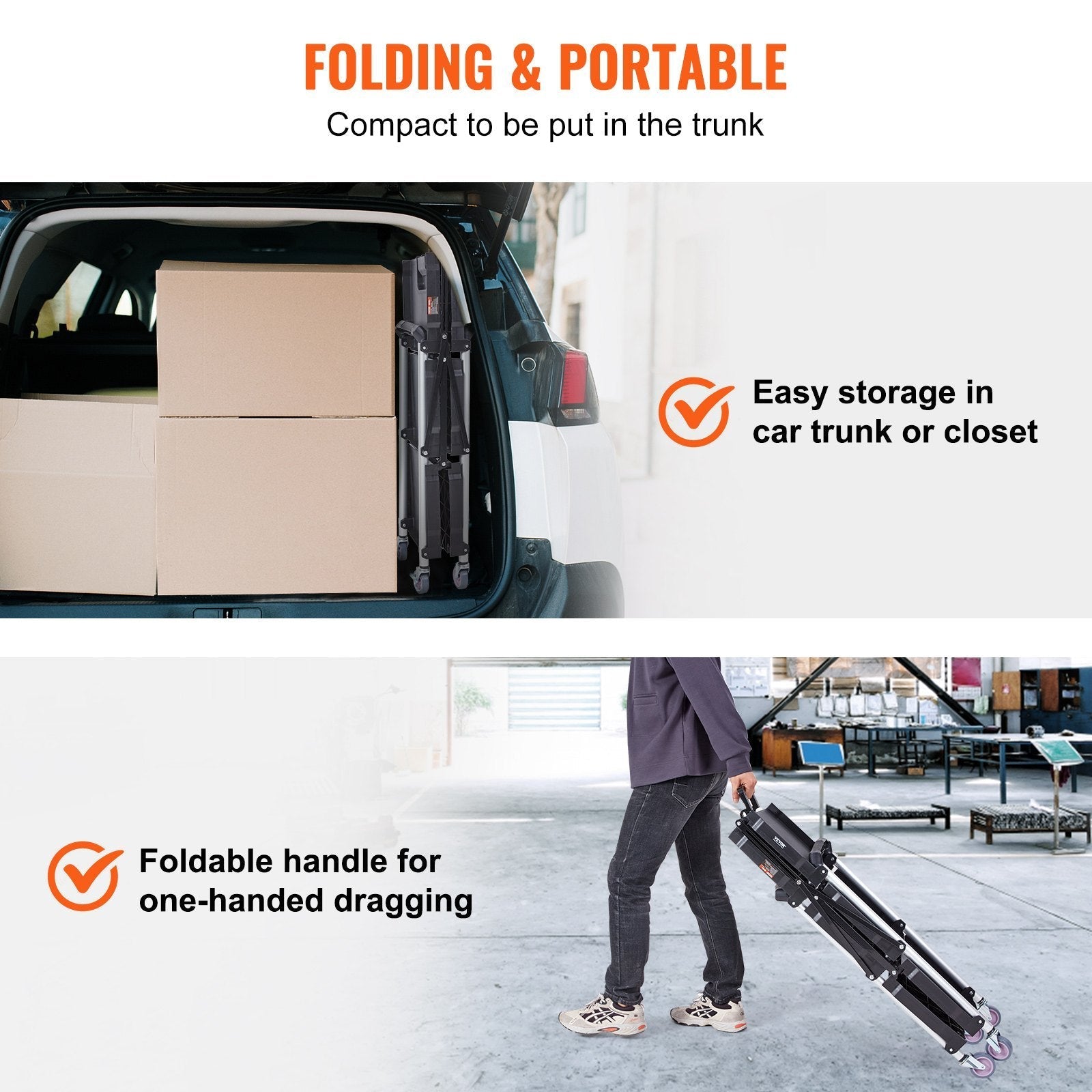 Foldable Utility Service Cart, 3 Shelf 165LBS Heavy Duty Plastic Rolling Cart with Lockable Wheels, Ergonomic Handle, Portable Garage Tool Cart for Warehouse/Office/Home(25.62'x15.43'x32.76')