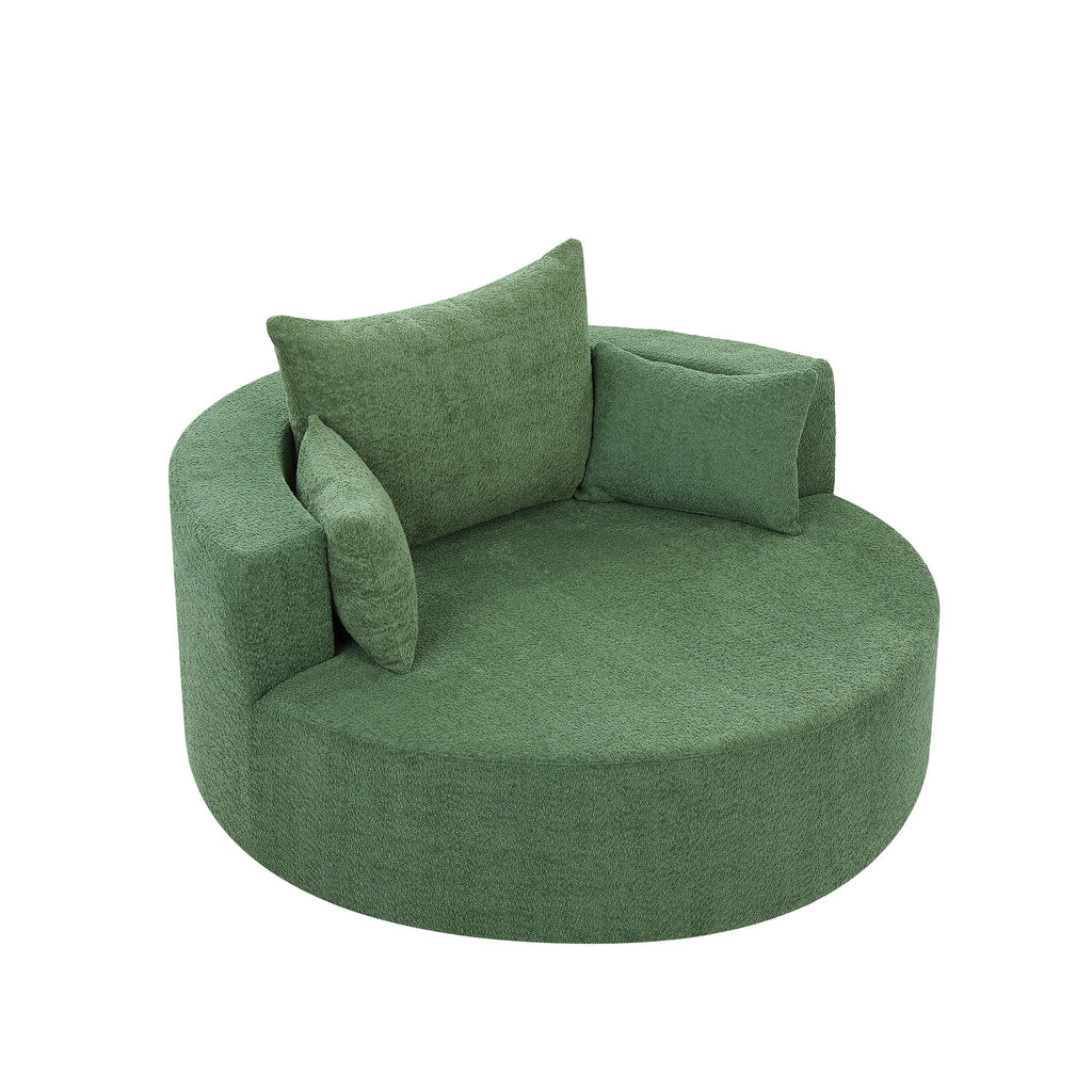 Modern 360° Swivel Accent Barrel Chair with Removable Pillows in Green Chenille for Living Room and Office