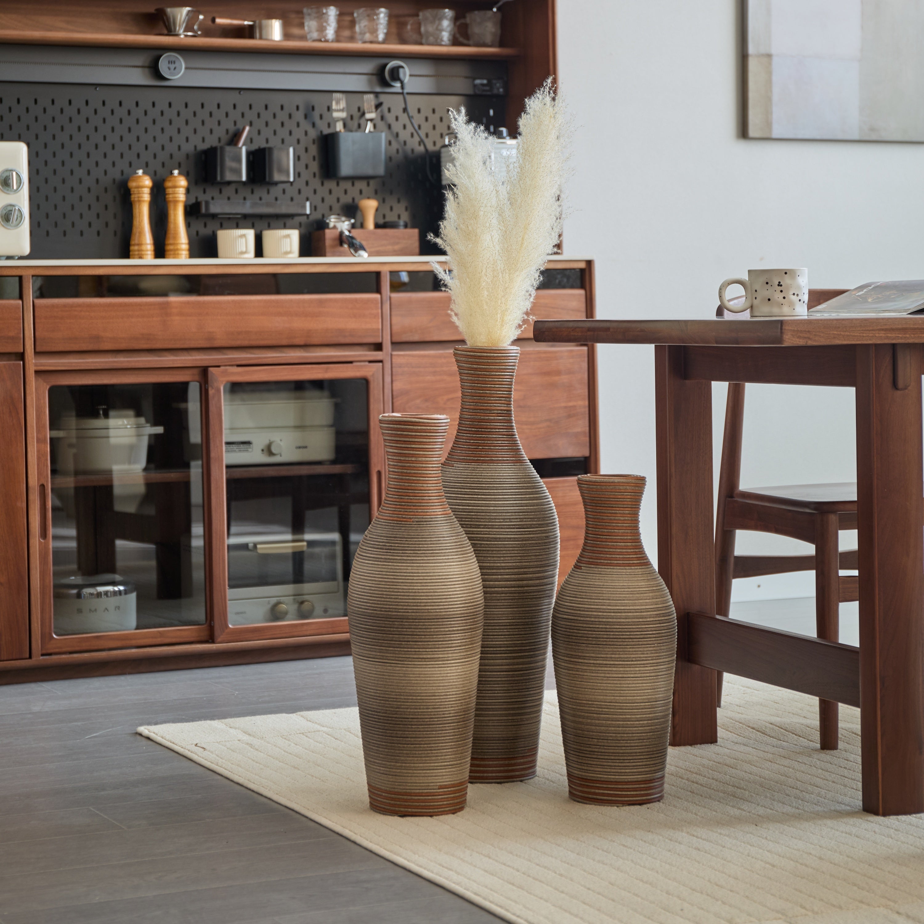 Desktop Vase, Brown Decorative Floor Vase, Classic and Neat Floor Vase, High Independent Flower Stand, Artificial Vine Vase, PVC Floor Vase, Home Decoration Flower Stand Set of 3 pieces
