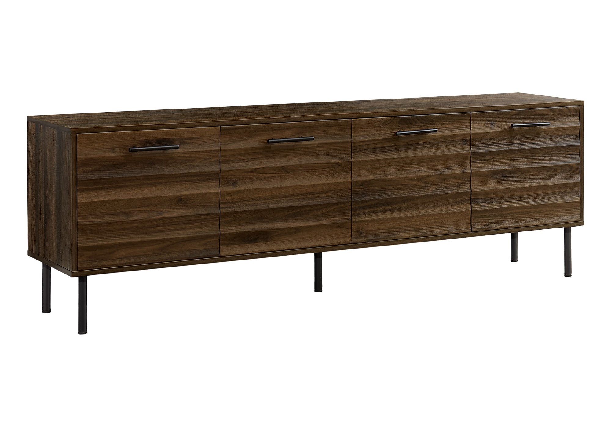 Tv Stand, 72 Inch, Console, Media Entertainment Center, Storage Cabinet, Brown Laminate, Black Metal, Transitional