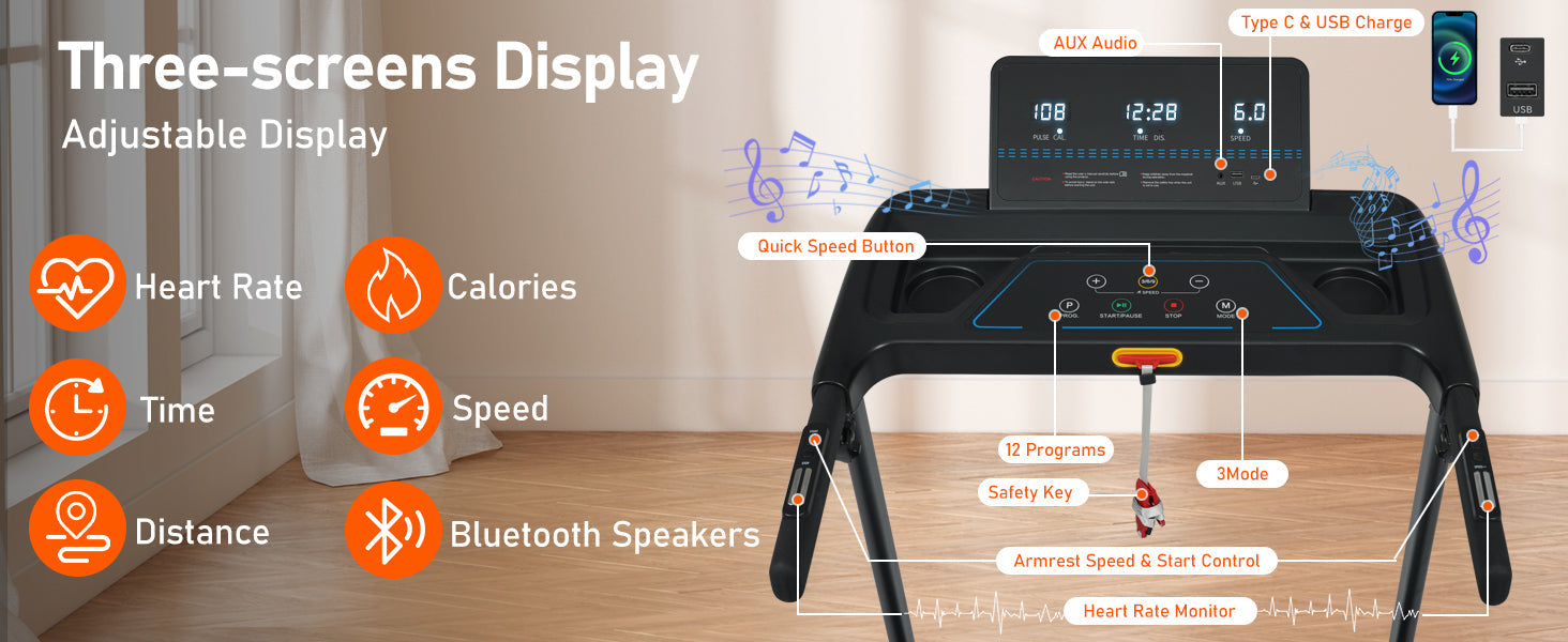 Folding Treadmills for Home Small, 3.0HP Portable Treadmill with 8% Incline,10MPH Walking Pad with Incline, 300 LBS Walking Pad Treadmills with Bluetooth, Heart Rate Sensors,Charge Station