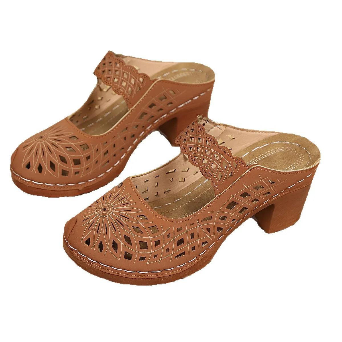 Hollow-Out Block Heels Sandals