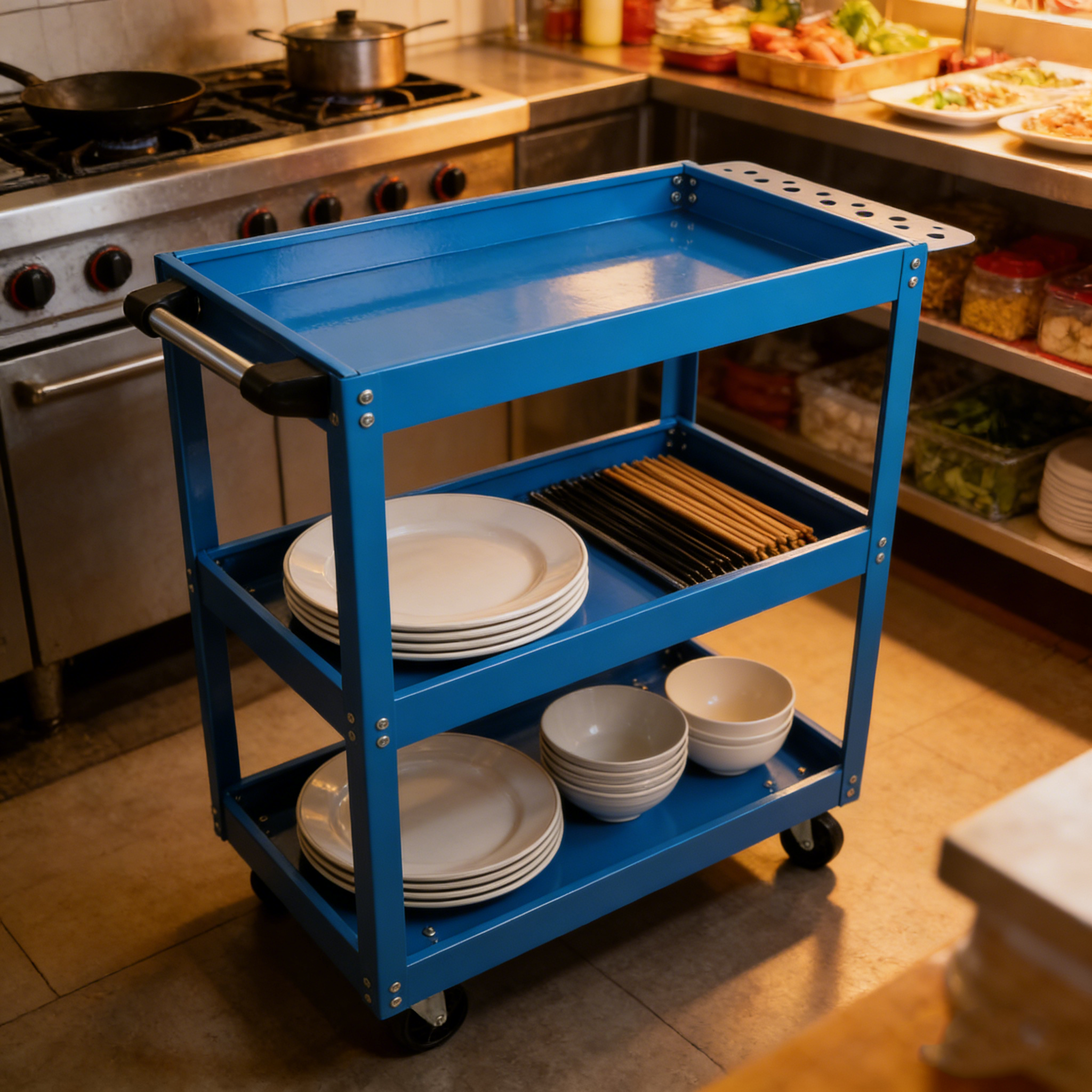 Tool Cart on Wheels, 3 Tier Rolling Mechanic Tool Cart, Heavy Duty Steel Utility Cart w/Lockable Wheels, 450 LBS Capacity Industrial Service Cart for Garage, Warehouse, Workshop (blue)