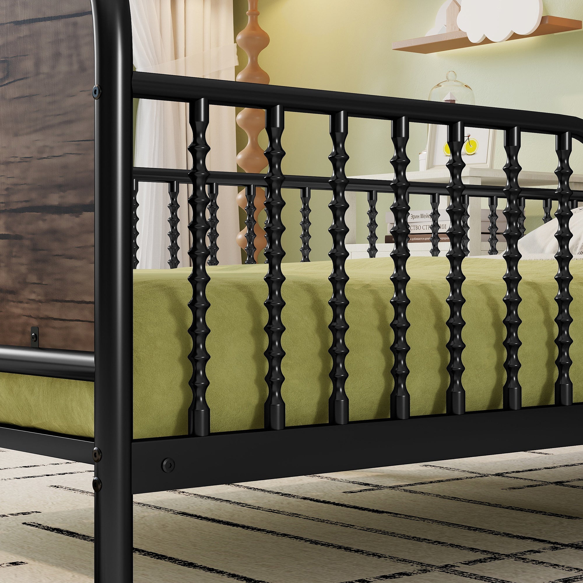 Twin Size Metal Platform Bed Frame with Light, Kids Twin Metal Bed with Upholstered and Storage Headboard, Black (Expect Arrival Date 2025/10/5)