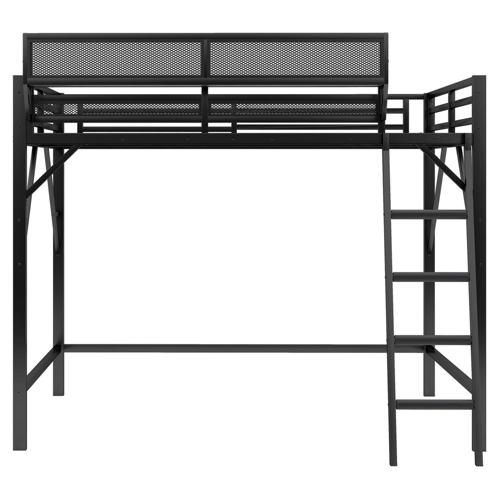 Queen Size Loft Bed with Ladder, Metal Queen Loft Bed with Storage Shelves, High Loft Bed for Kids Teens, Black(Expect Arrival Date 2025/12/3, Old SKU W2580P353530)