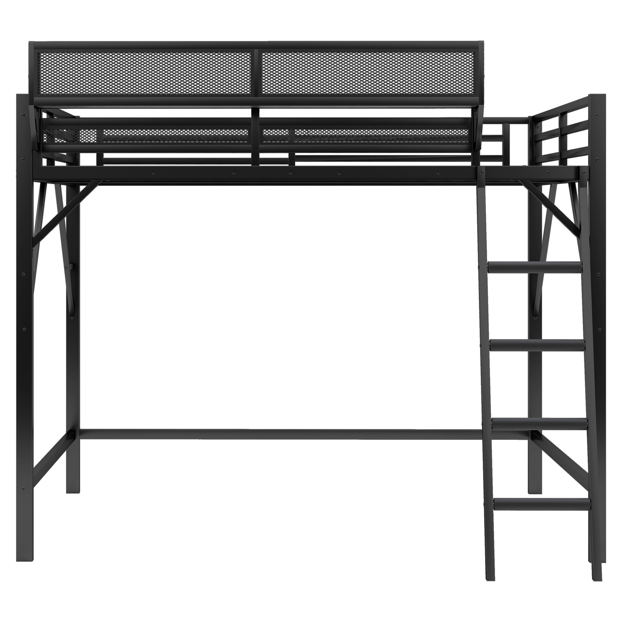 Queen Size Loft Bed with Ladder, Metal Queen Loft Bed with Storage Shelves, High Loft Bed for Kids Teens, Black(Expect Arrival Date 2025/12/3, Old SKU W2580P353530)