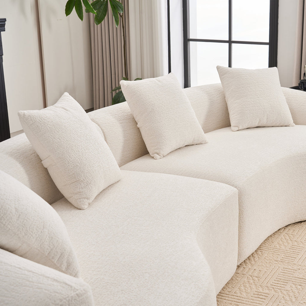 LY-025 Full Compression Sponge Sofa Cloud White Curved Modular Sectional 30D High-Density Chenille Sleeper Couch 110'L