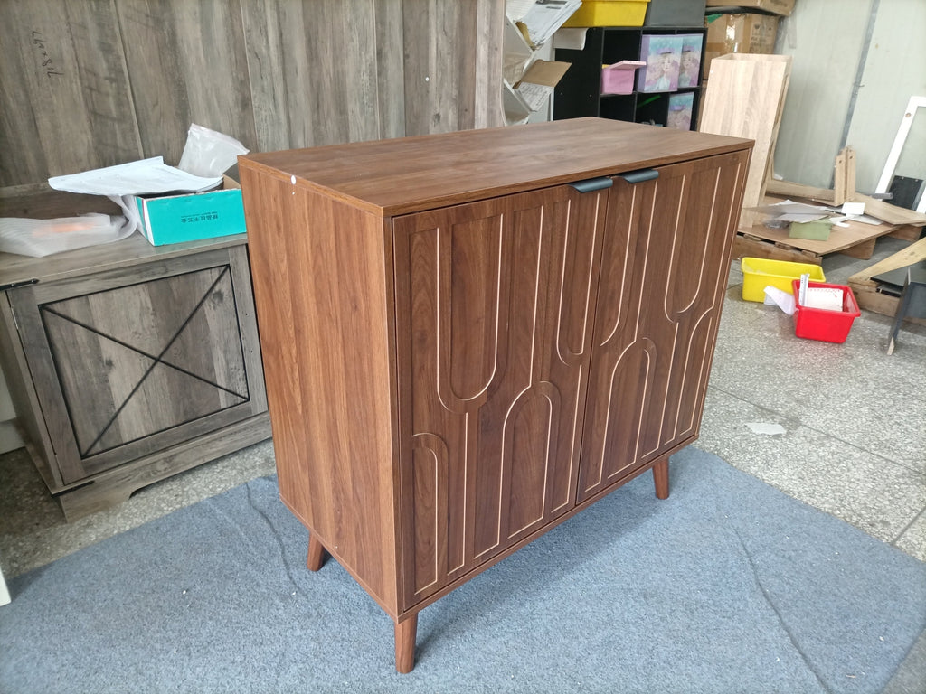 Farmhouse Style Sideboard Buffet Cabinet with Storage, Walnut Wood Coffee Bar Cabinet, 31.5' W