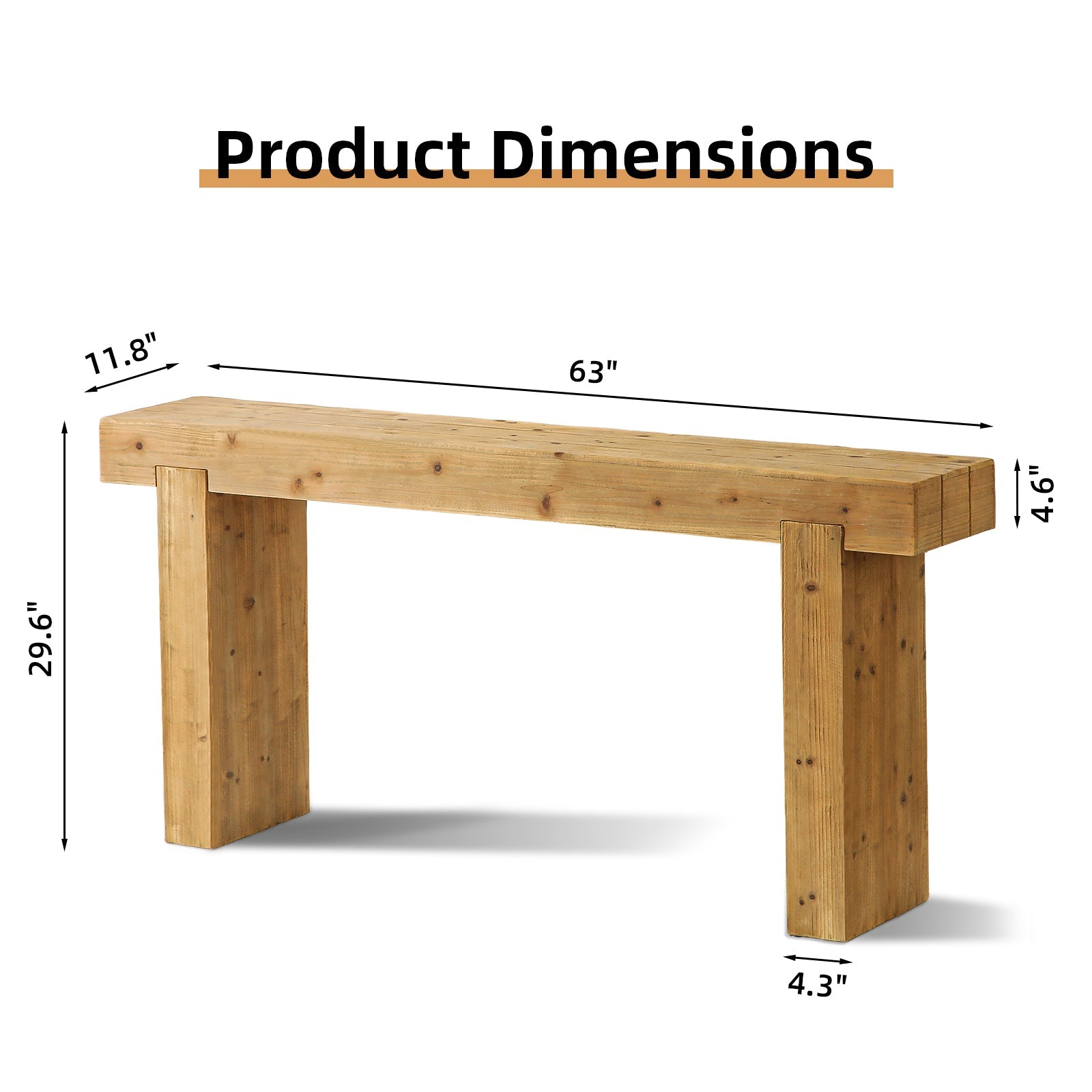 63' Solid Wood Console Table – Rustic Farmhouse Sofa Table for Entryway, Hallway, or Behind Couch, Narrow Rectangular Design