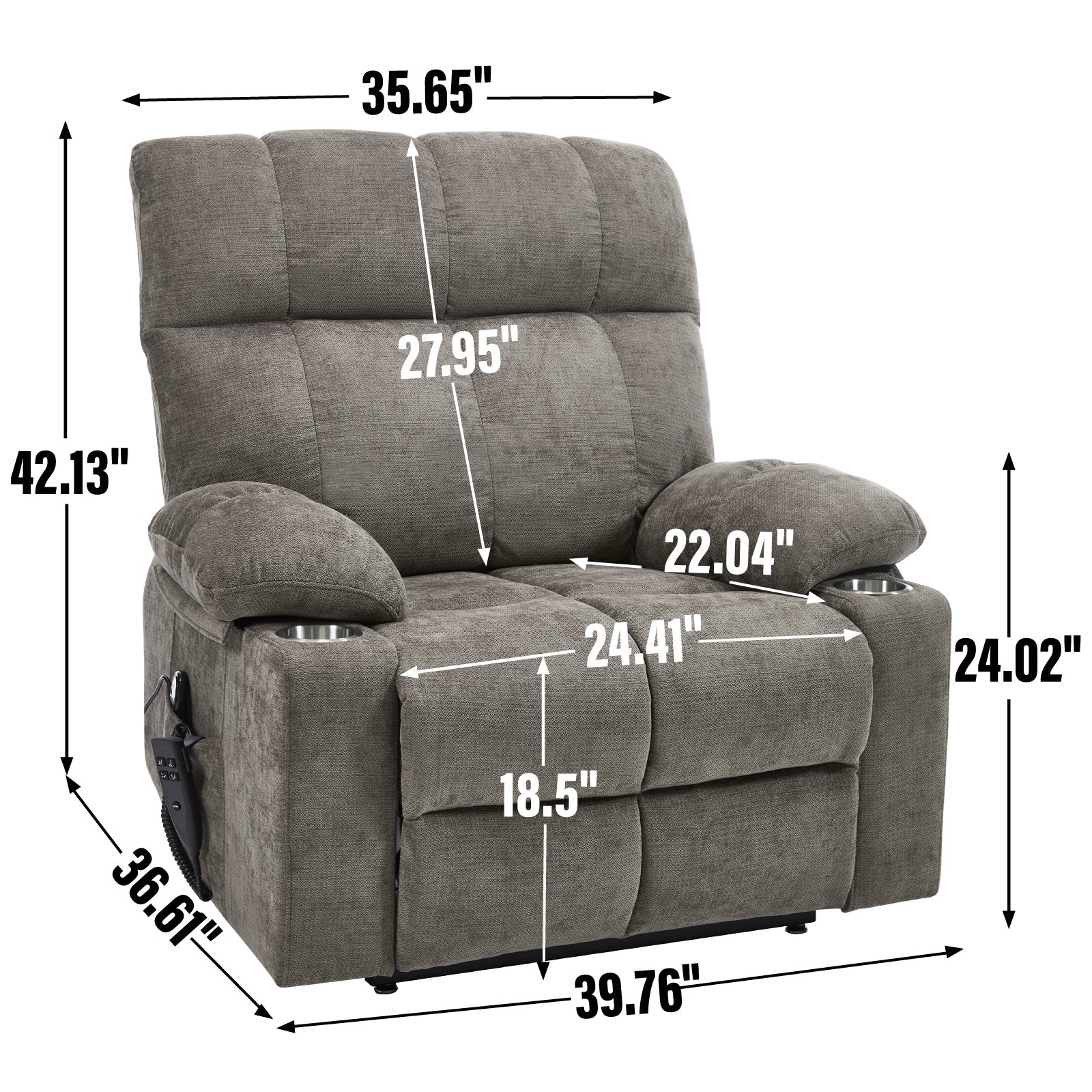 Brown Dual Motor Infinite Position Up to 350 LBS Chenille Power Lift Recliner Chair, Heavy Duty Motion Mechanism with 8-Point Vibration Massage and Lumbar Heating, Dual Cup Holders