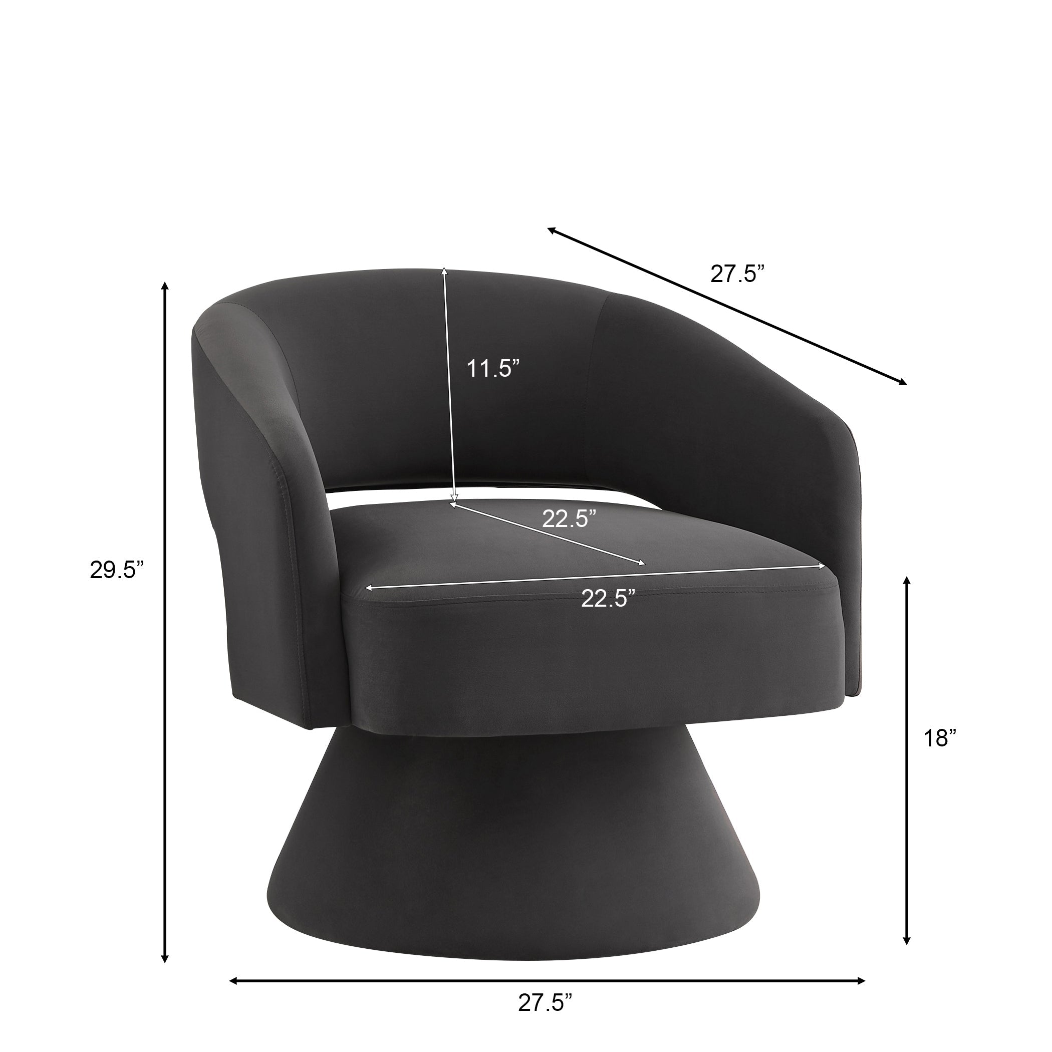 Modern Swivel Barrel Chair, Upholstered Velvet Round Accent Chairs,360 Degree Comfy Swivel Chair with Open Backrest, Single Chair Armchair for Living Room Bedroom, Homerest, Dark Gray