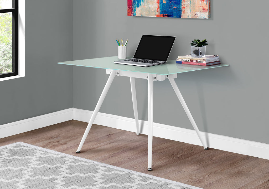 Computer Desk, Home Office, Laptop, 48'l, Work, White Metal, Tempered Glass, Contemporary, Modern