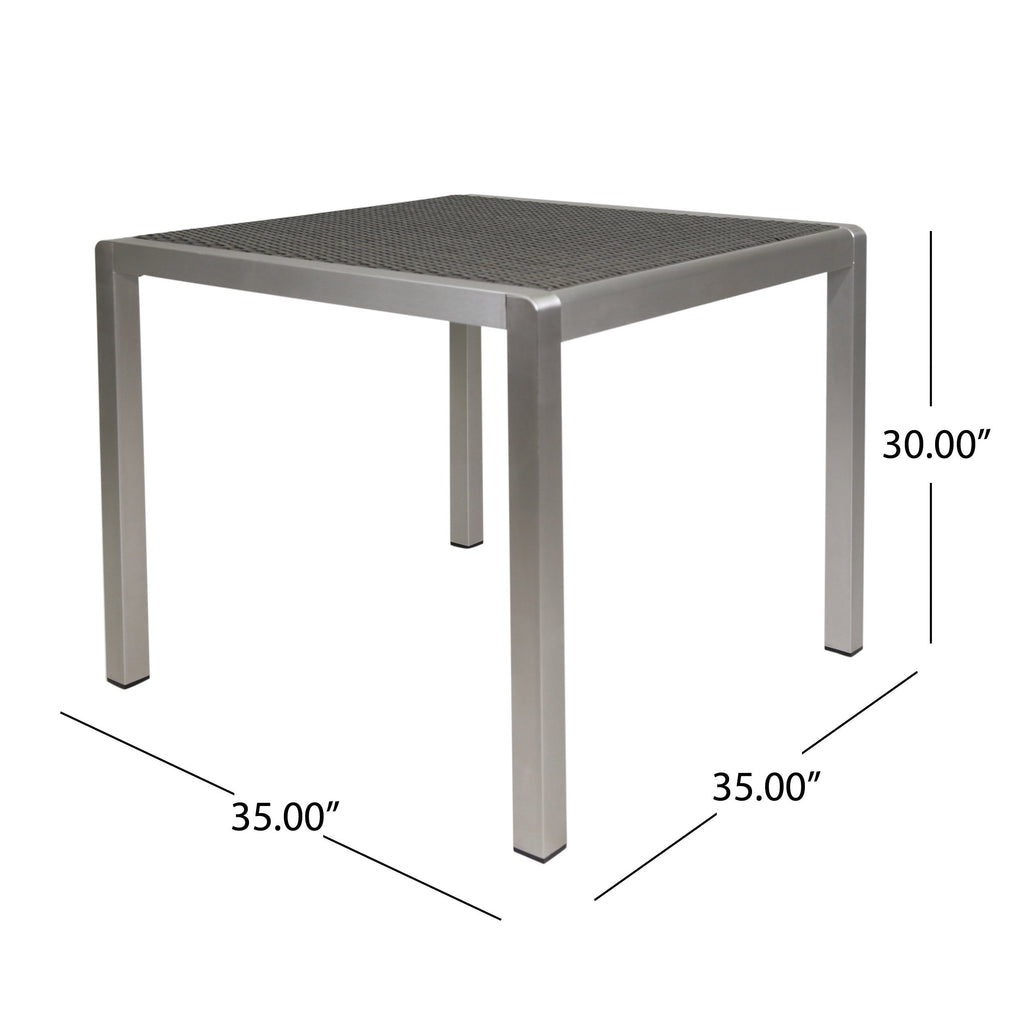 Fizz 35' Outdoor Square Dining Table with Aluminum Frame, Grey and Silver