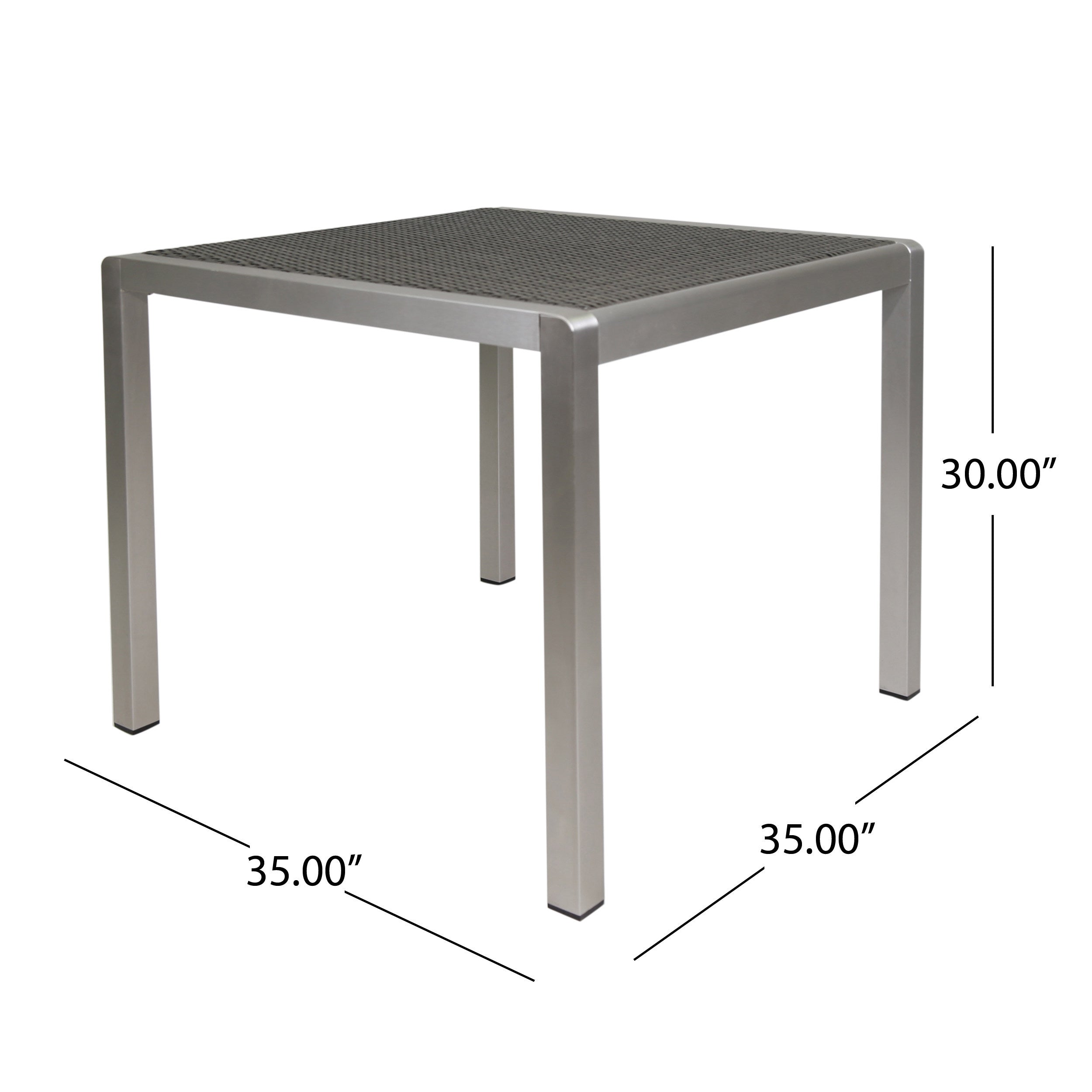 Fizz 35' Outdoor Square Dining Table with Aluminum Frame, Grey and Silver