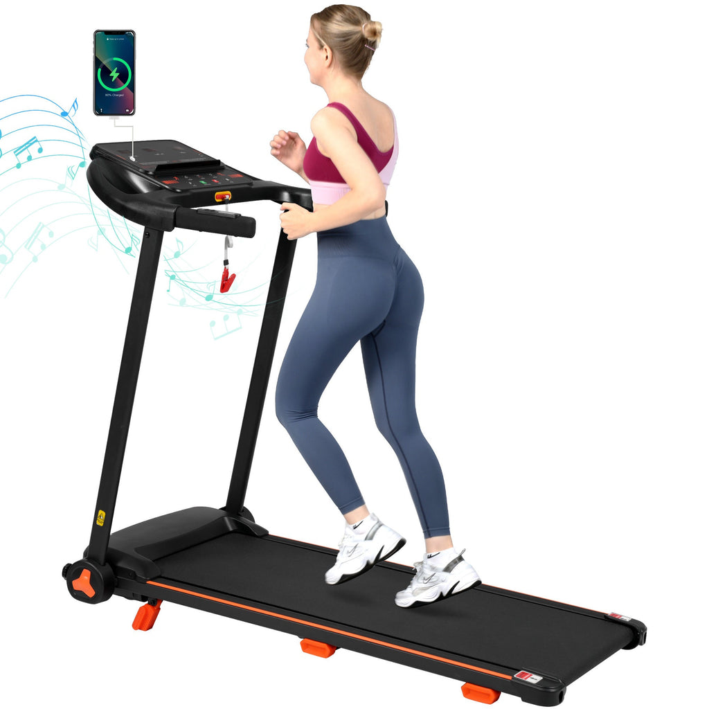Treadmills for Home, 2.5HP Quiet Folding Treadmill with Heart Rate Sensor, 300lbs Weight Capacity, 7.5MPH, Incline Treadmill With USB Charge Station For Android & Bluetooth Speaker, 6 Shock-Absorbing