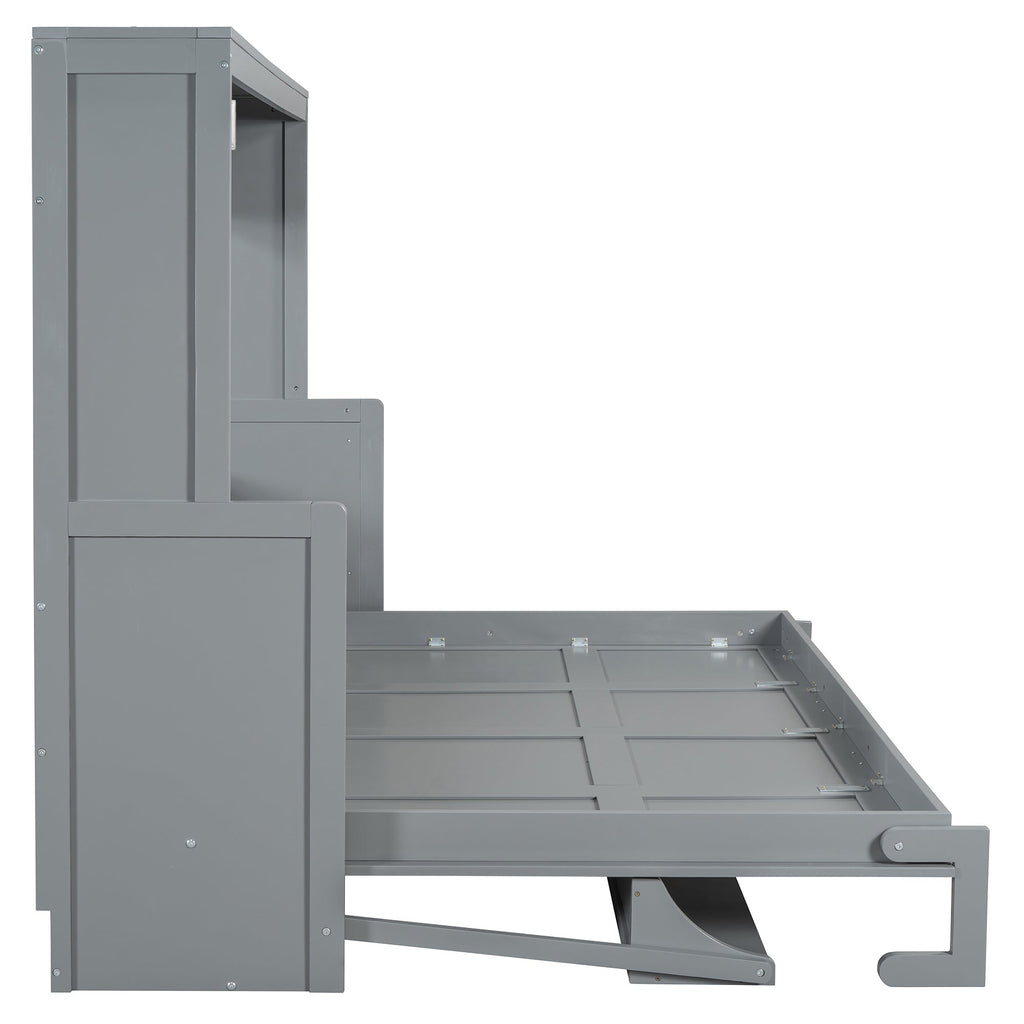 Queen Size Murphy Bed with Hydraulic Lift & Desk Design, Gray(OLD SKU: N820S00033E)