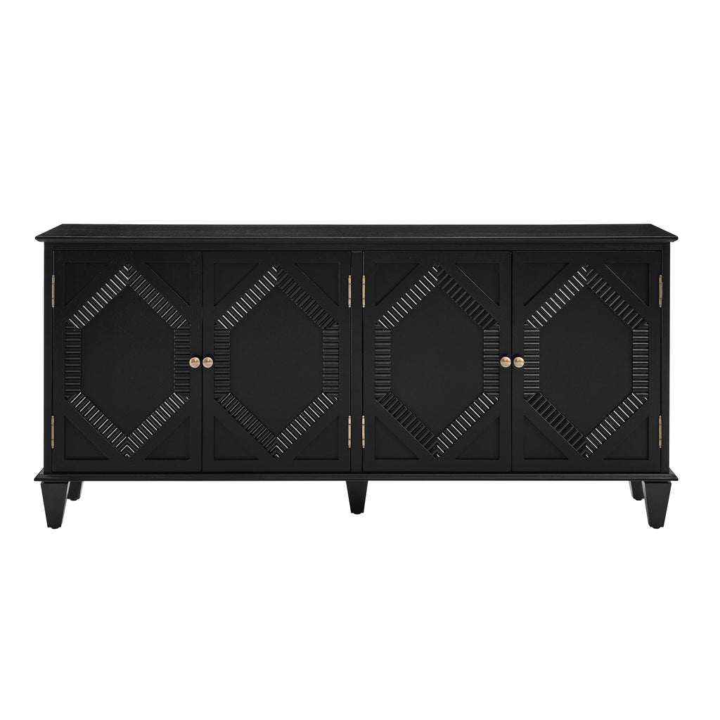 65.2' Mid Century Modern Sideboard Buffet Cabinet with Storage, Symmetrical Geometric Accent Coffee Bar Wine Bar Storage Cabinet, Large Console Table for Living Room/Entryway/Kitchen, Black