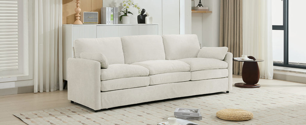 89'  Cozy Upholstered 3-seater Sofa Oversized Comfy Cloud Sofa Double Cushion 3-seater Sofa Plush Cushion Sofa Couch for Living Room, Beige