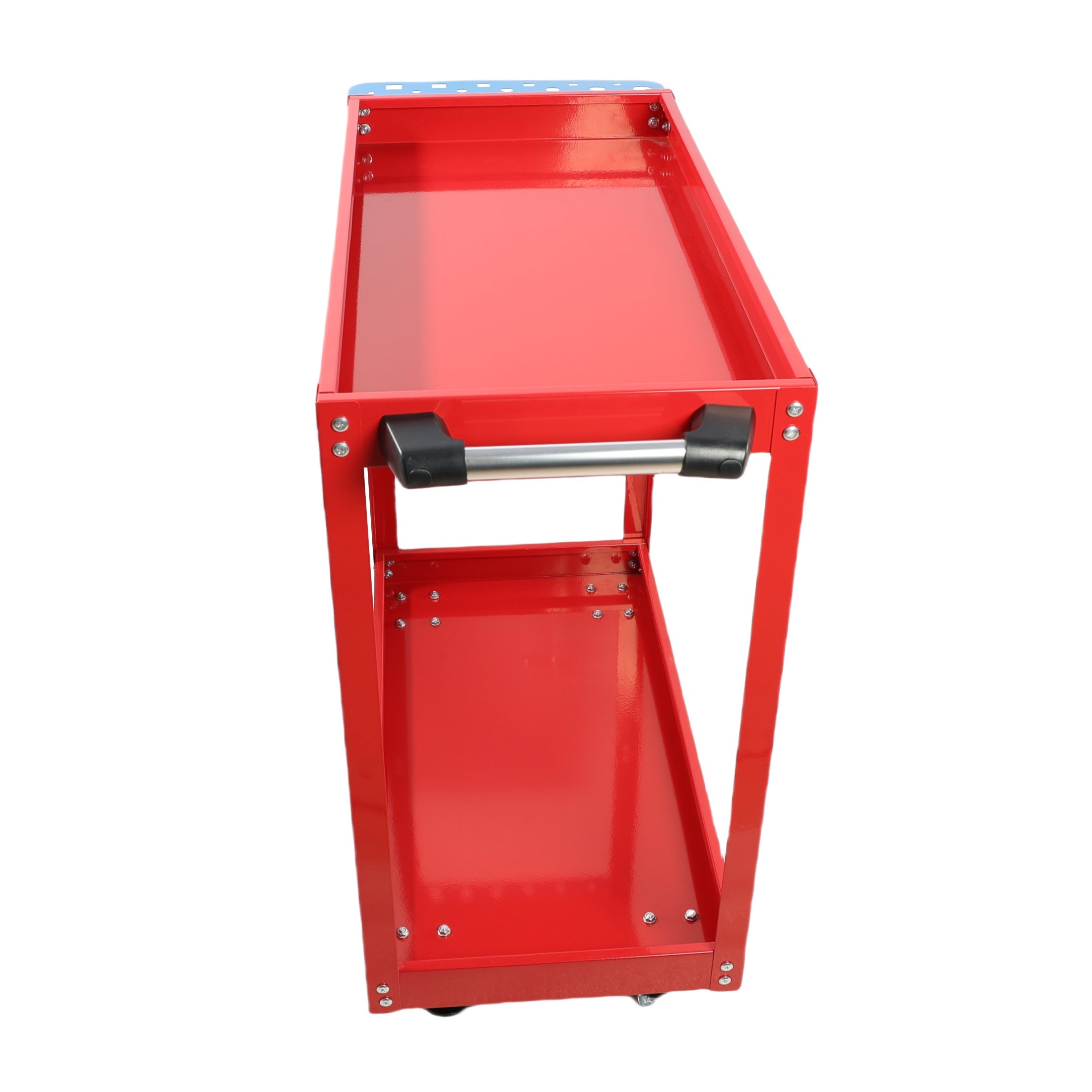 Tool Cart on Wheels,  Heavy Duty Steel Utility Cart w/Lockable Wheels, 400 LBS Capacity Industrial Service Cart for Garage, Warehouse, Workshop (Two-layer Bright Red)