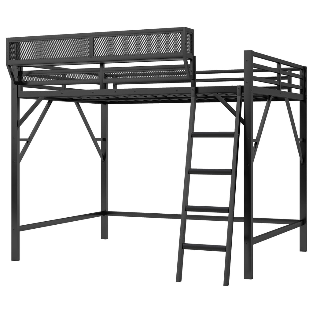 Queen Size Loft Bed with Ladder, Metal Queen Loft Bed with Storage Shelves, High Loft Bed for Kids Teens, Black(Expect Arrival Date 2025/12/3, Old SKU W2580P353530)