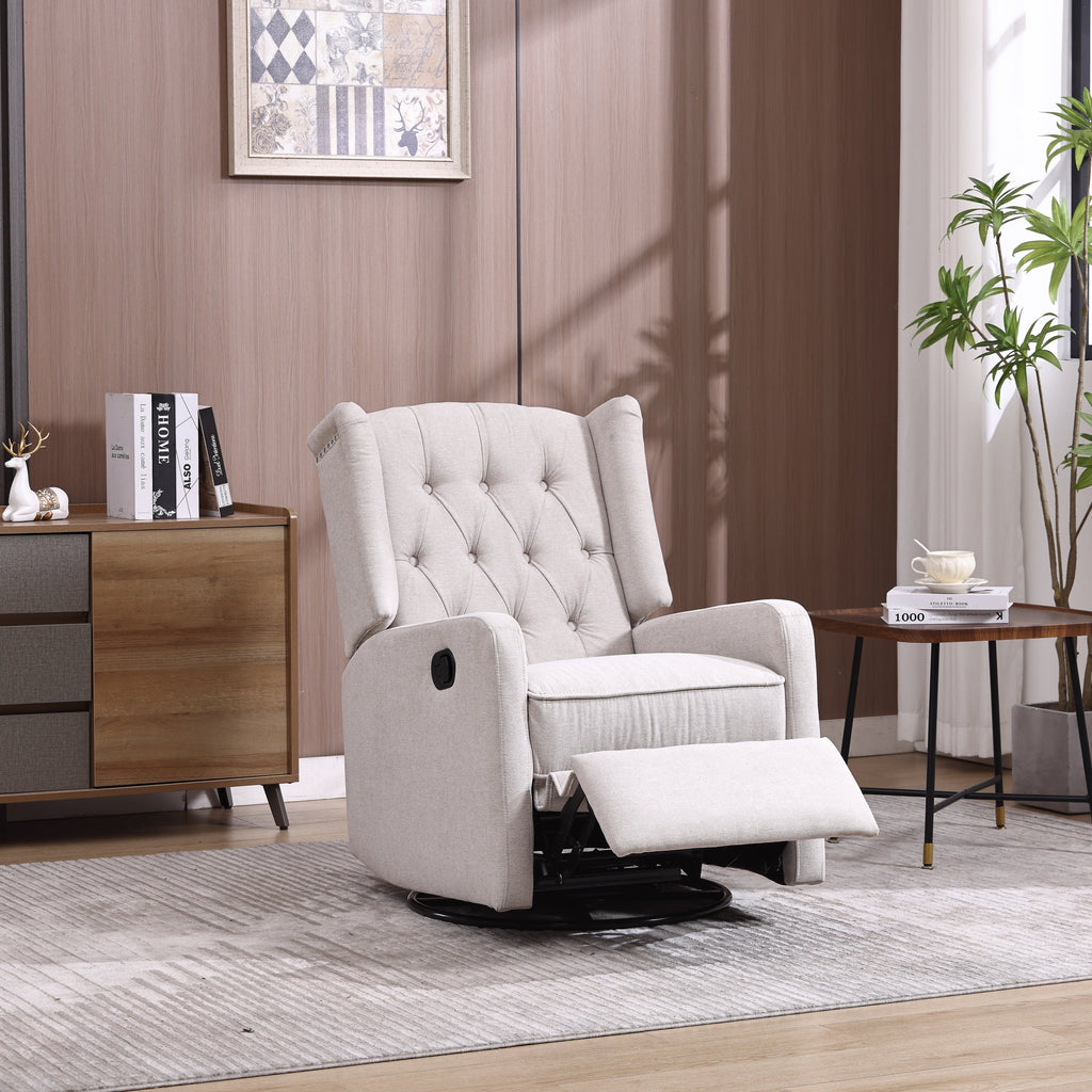 COOLMORE Rocking Recliner Chair,360 Degree Swivel Nursery Rocking Chair,Glider Chair,Modern Small Rocking Swivel Recliner Chair for Bedroom,Living Room Chair Home Theater Seat (Beige)