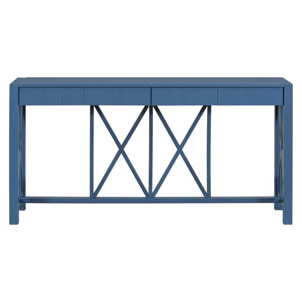 U_Style 60''Acacia Veneer Console Table with 4 Spacious Drawers, Modern Crisscross Design Entryway Table with Open Bottom Storage,Farmhouse Sofa Table for Living Room,Kitchen,Dining Room,Hallway