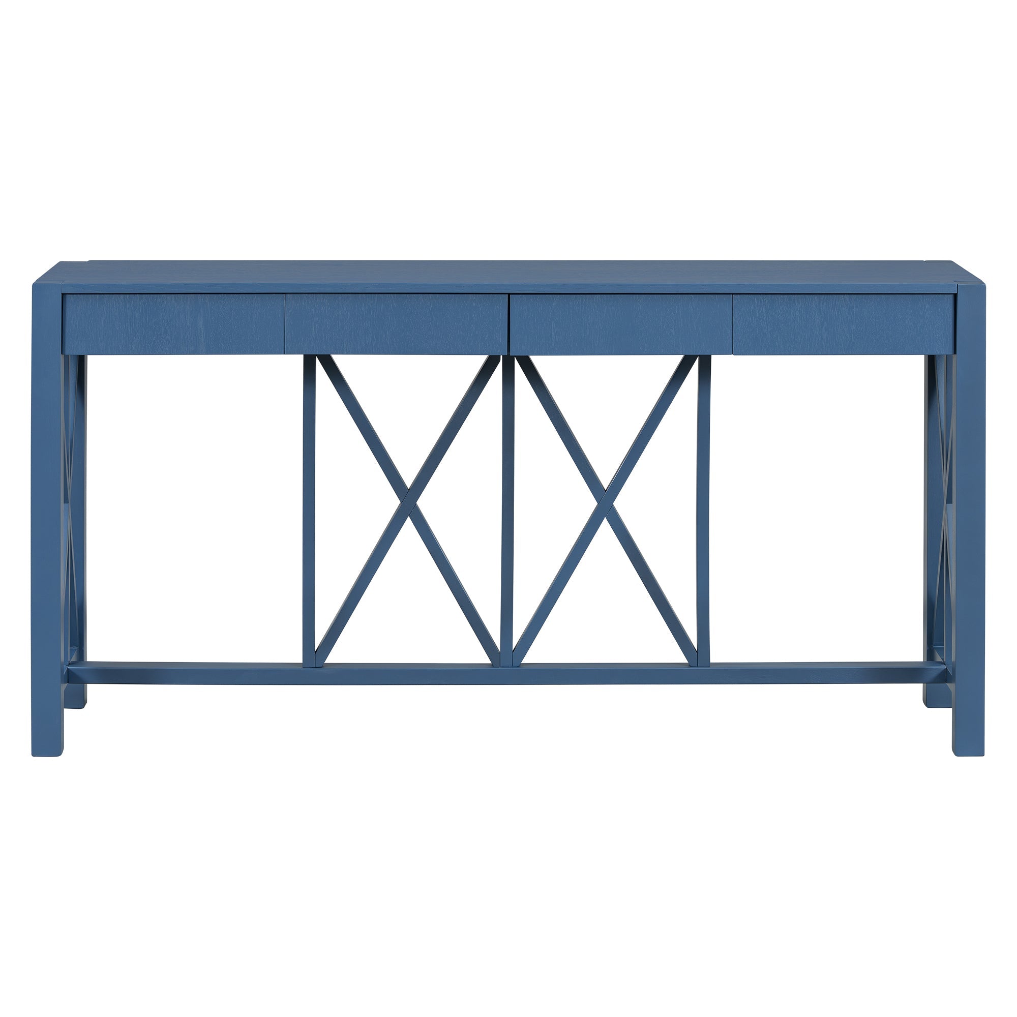 U_Style 60''Acacia Veneer Console Table with 4 Spacious Drawers, Modern Crisscross Design Entryway Table with Open Bottom Storage,Farmhouse Sofa Table for Living Room,Kitchen,Dining Room,Hallway
