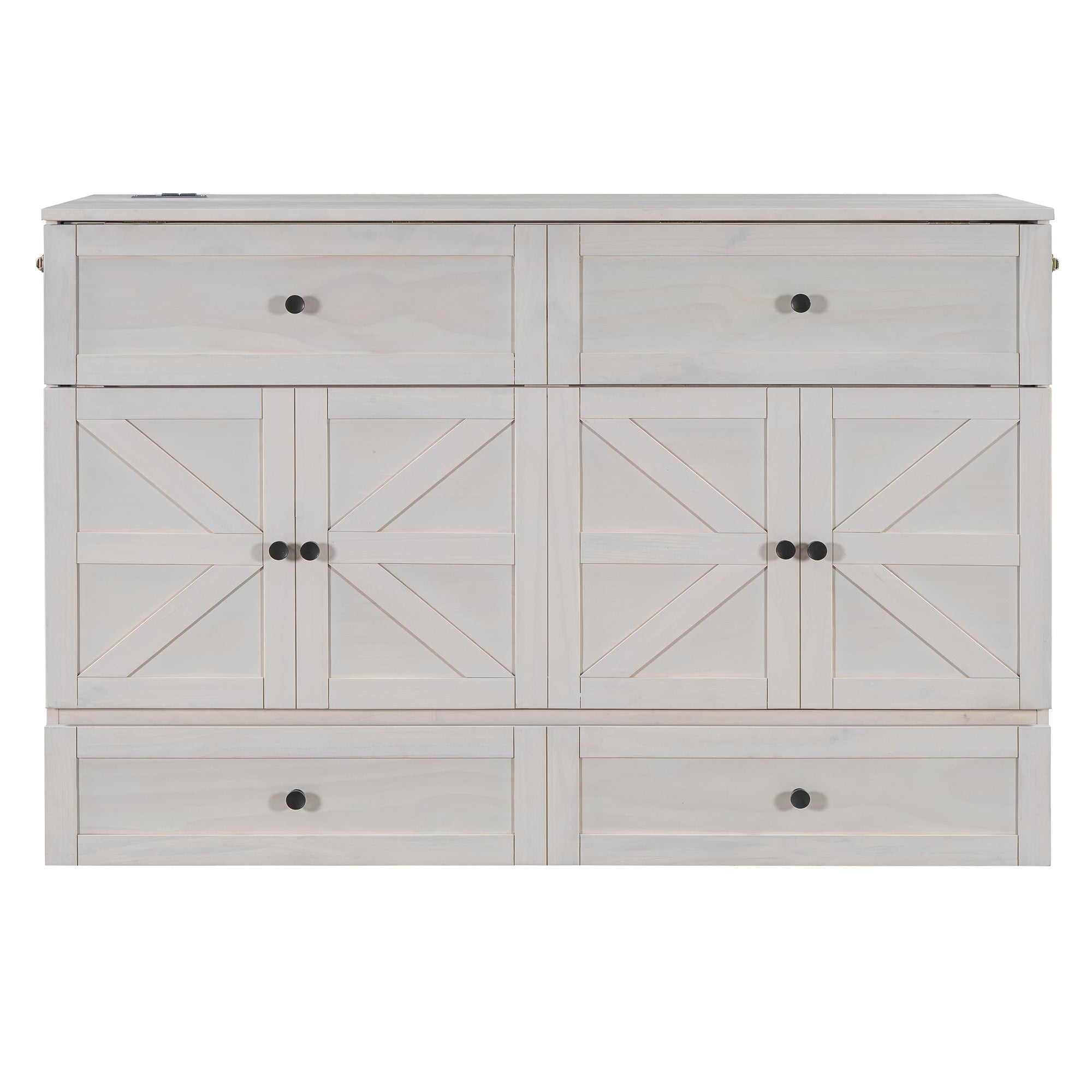 Queen Size Murphy Bed with Large Drawers & USB Ports,Brushed White
