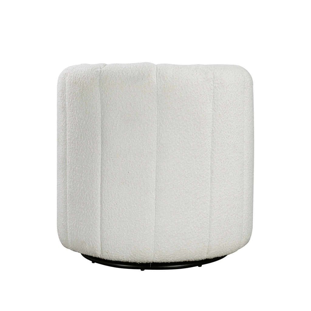 Modern Contemporary Swivel Chair with Ottoman White Boucle Fabric Upholstery Solid Wood Living Room Furniture