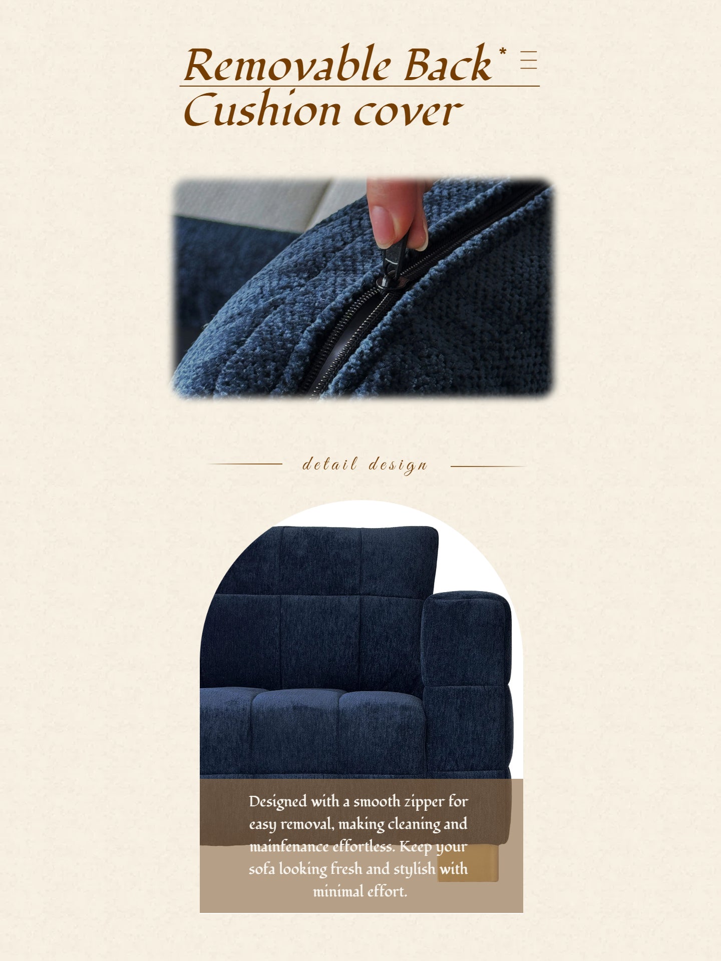 FX-P54-RB SOFA  Retro Blue Chenille Upholstered Couch, Wide-Arm 3-Seater with Custom Stainless-Steel Legs & Tufted Seat  Modern Living Room Sofa for Comfort & Style