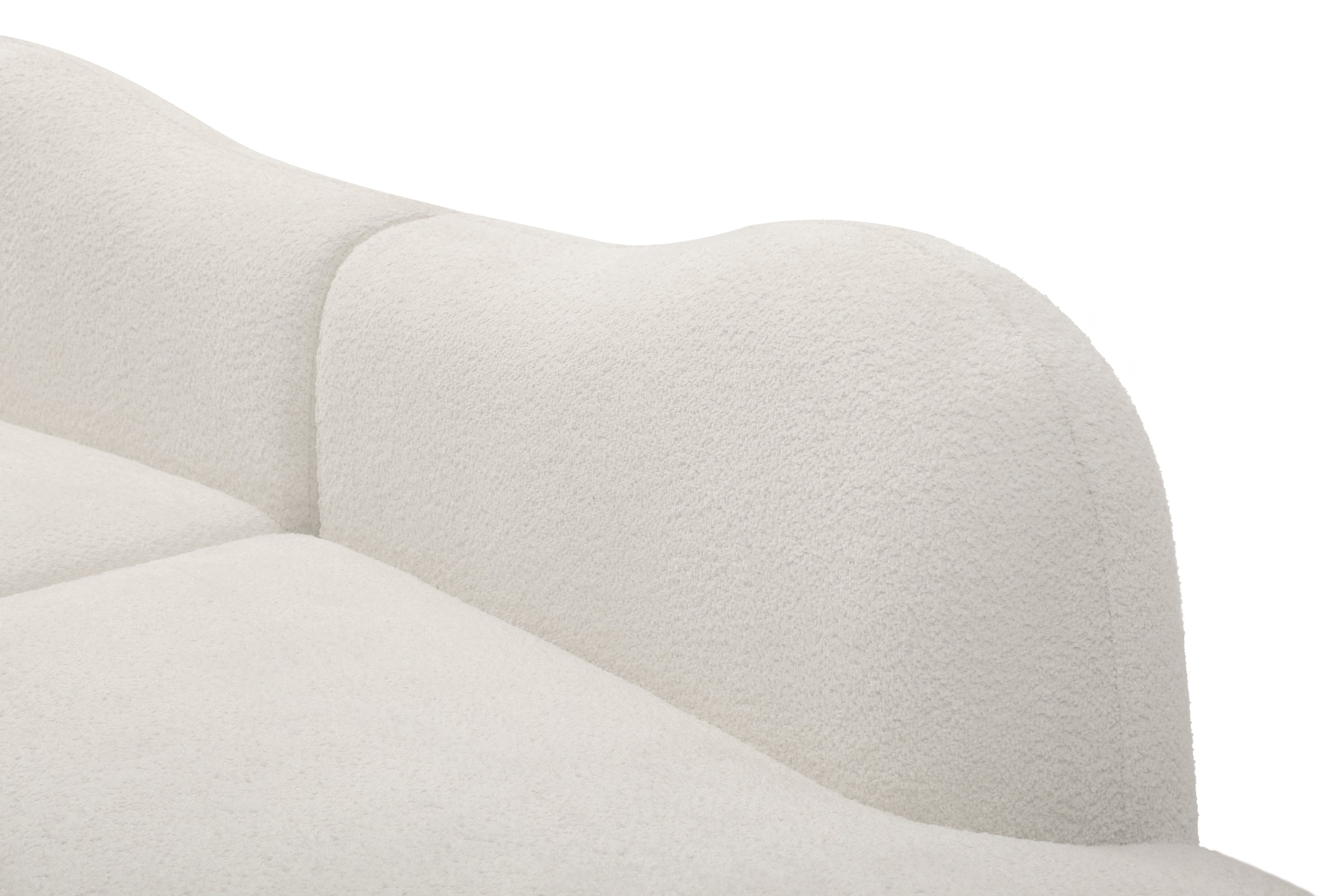 Modern Curved Modular Sofa, Suitable for Living Rooms and Bedrooms With Boucle 3-Seat Sofa, White Color, Curved Backrest, 2 Pillows, Easy to Assemble