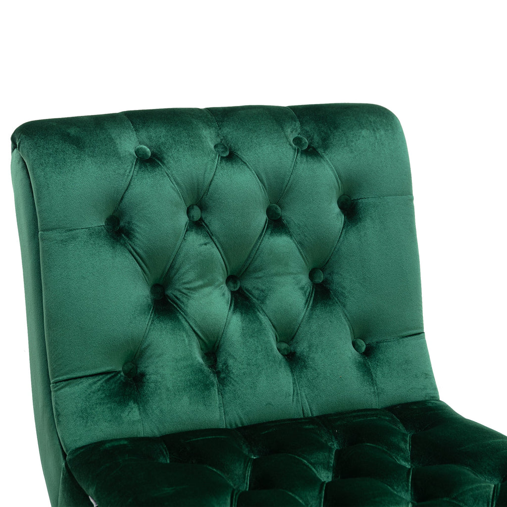 COOLMORE Modern Velvet Armless Accent Living Room Chair / Leisure Chair,Upholstered Fabric Button Comfortable Chair with Wooden Legs for Bedroom, Living Room, Office (Green Velvet)