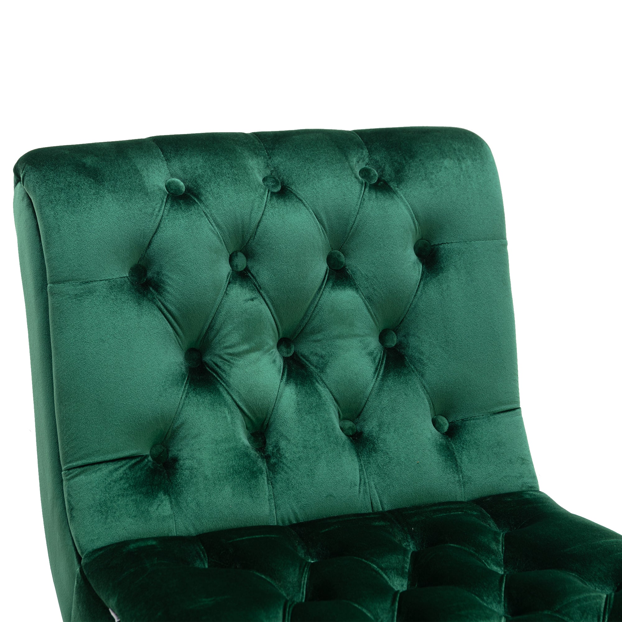 COOLMORE Modern Velvet Armless Accent Living Room Chair / Leisure Chair,Upholstered Fabric Button Comfortable Chair with Wooden Legs for Bedroom, Living Room, Office (Green Velvet)