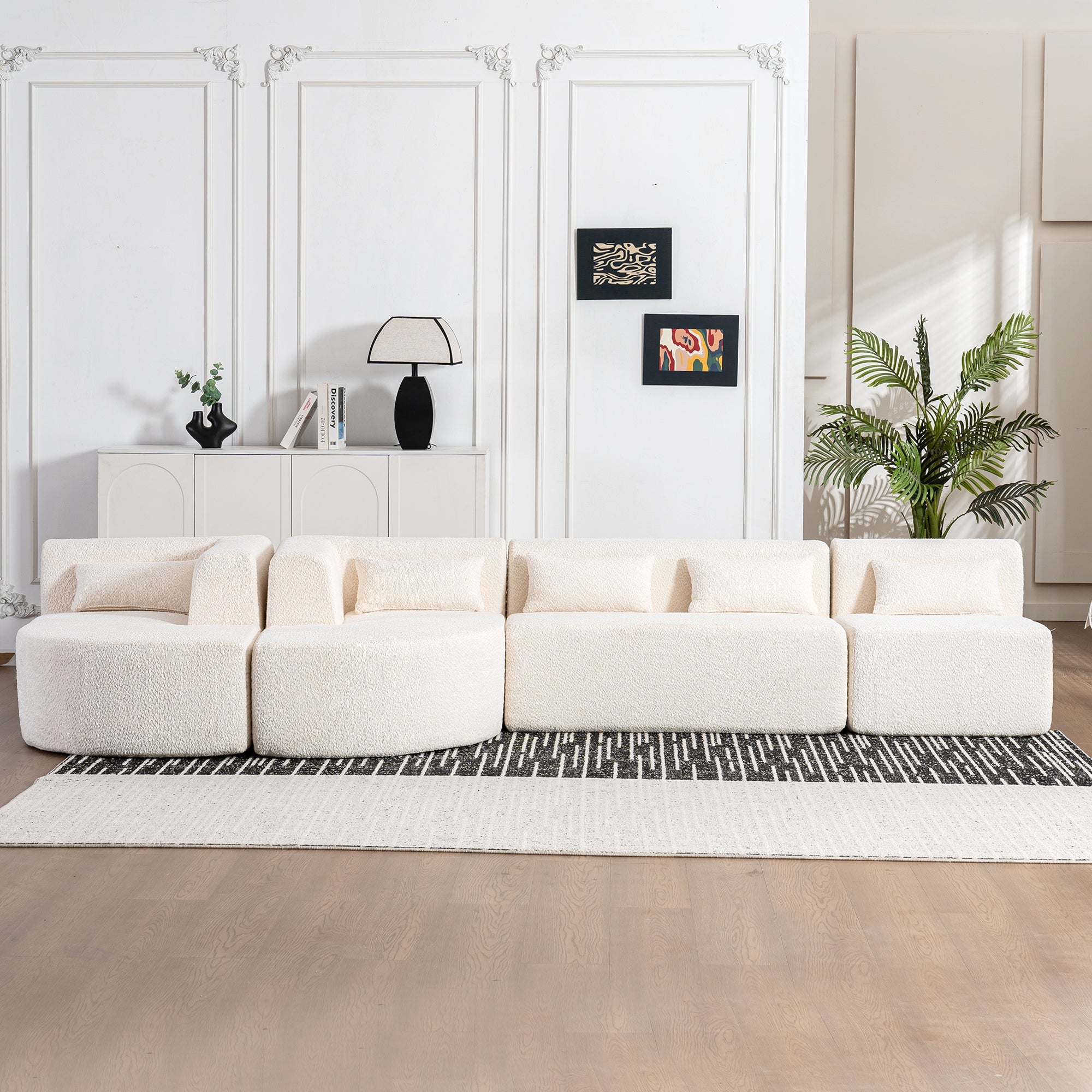 144' Upholstered Sofa Free-combined Sofa Couch with Two Chaise Lounge and Five Back Pillows for Living Room(Old SKU: N719S001600A), Beige