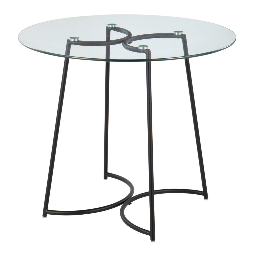 Cece Contemporary Dinette Table in Black Steel with Clear Glass Top by LumiSource