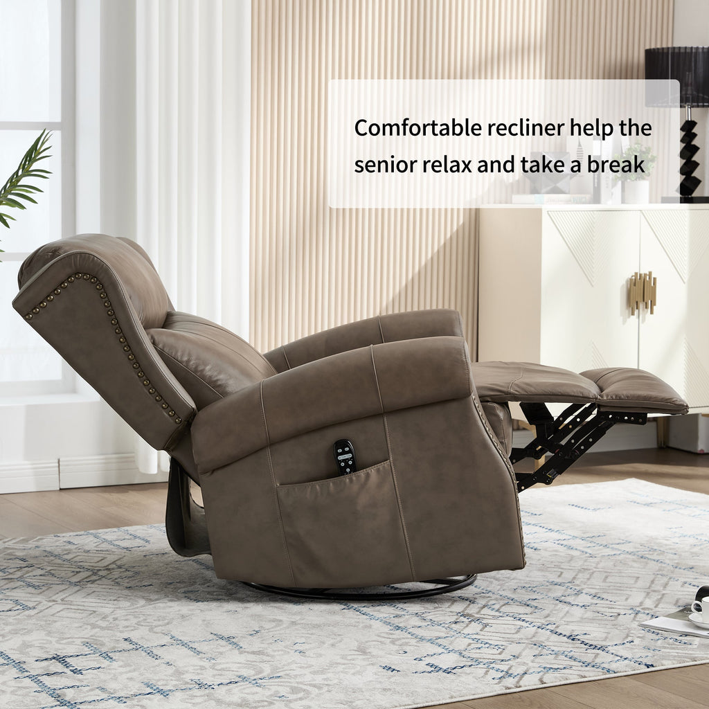 Heat Massage Manual Recliner Chair with Rocker and Swivel in Genuine leather for Living Room