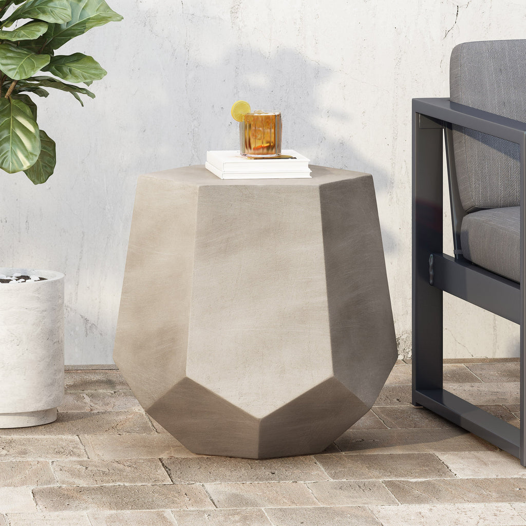 Outdoor CALGARY Side Table Light Grey Magnesium Oxide Contemporary Design 20.50 x 18.50 x 18.75 inches