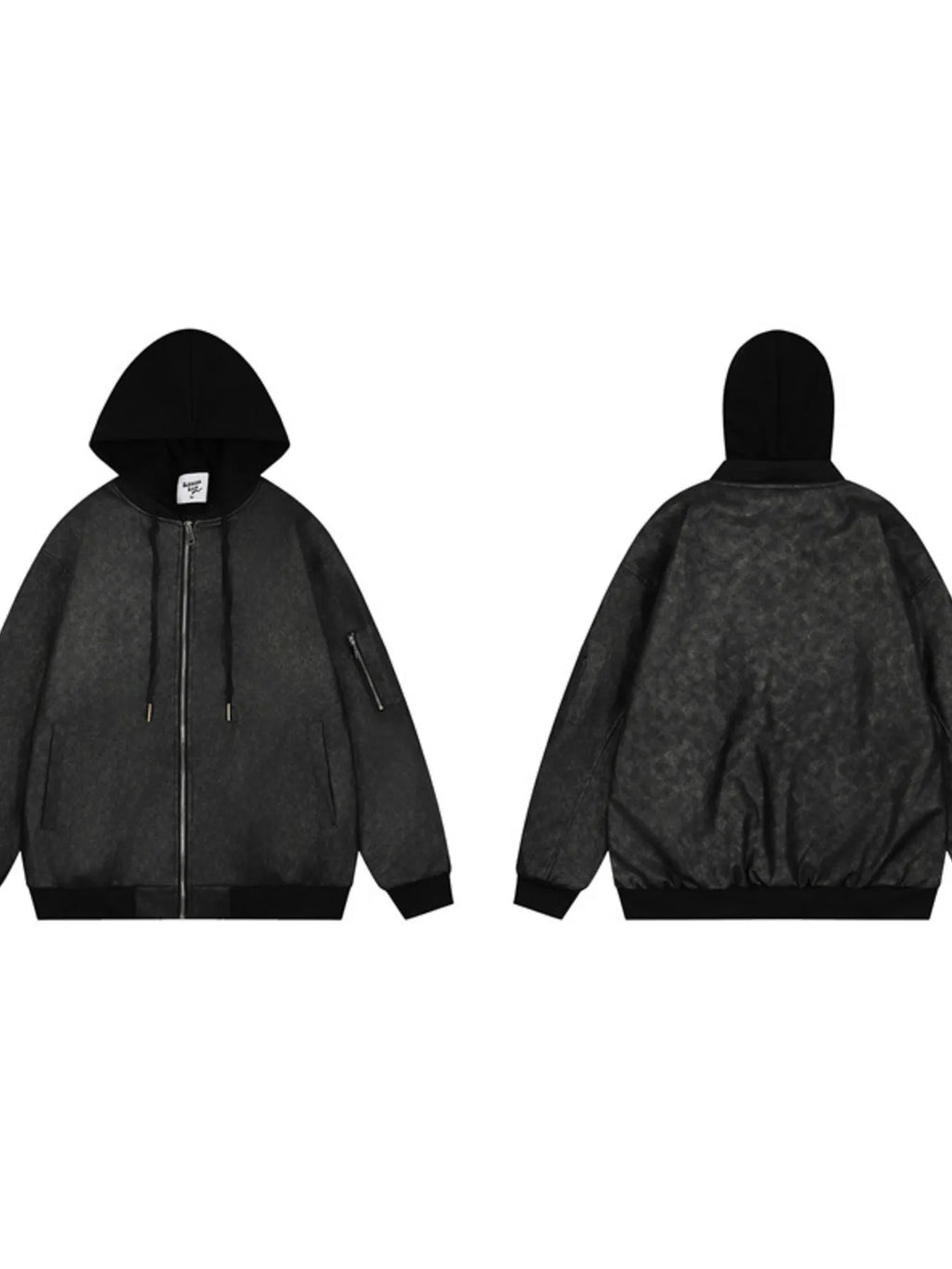 Drawstring Washed Zip Up Hooded Jacket