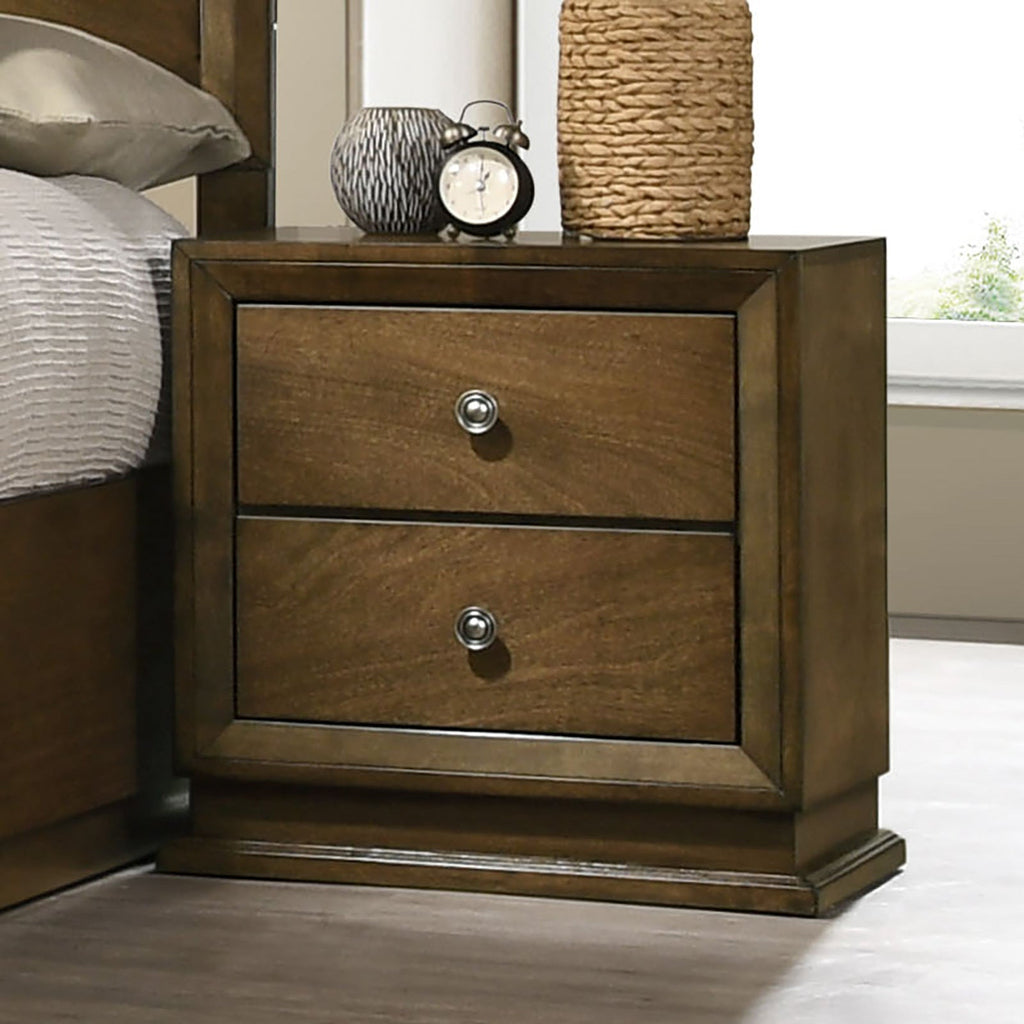 Walnut Color Transitional Style Full Size Bed 2x Nightstands 3pc Set Bedroom Furniture Metal Knobs